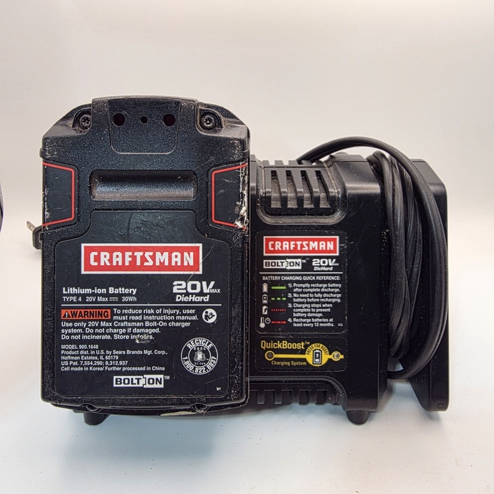 Craftsman Bolt On 20v Lithium-ion Battery Charger with Battery TESTED WORKING
